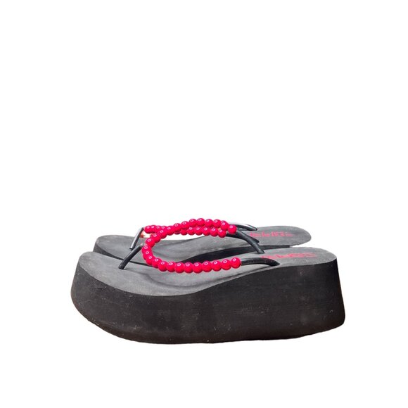 Vintage 00s Y2K Esprit Women's 9 Black Foam Chunky Bead Platform Sandals Shoes - Picture 4 of 6